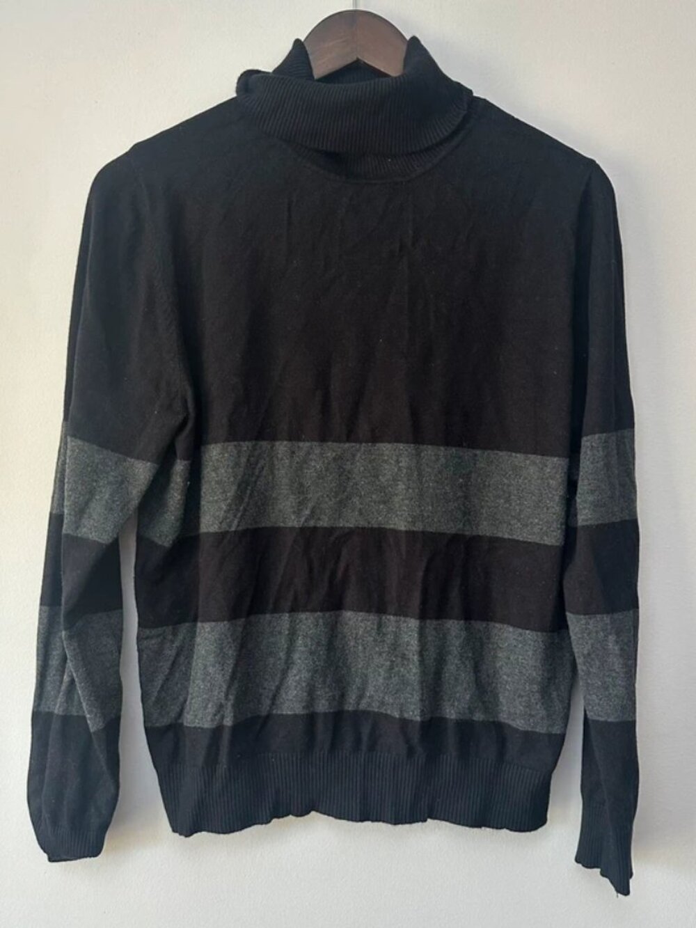 Premise Black Grey Stripe Turtleneck Sweater Colorblock Size XL